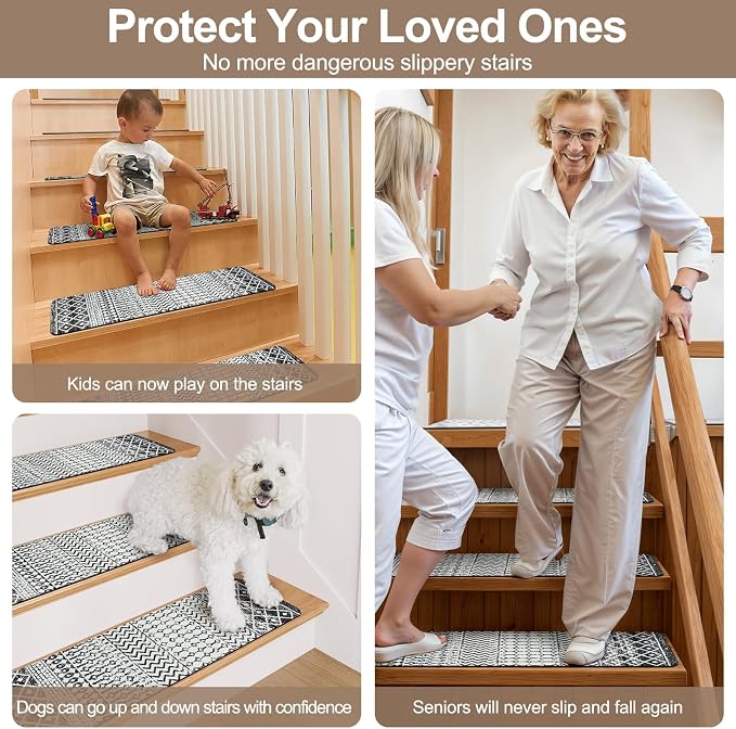 OJIA Stair Treads Non-Slip Landing Mat for Wooden Steps 31"X31" Stair Rug | Square Capet Stair Treads Matching Rug Rubber Stair Runner Anti-Slip Stair Carpet for Stairs