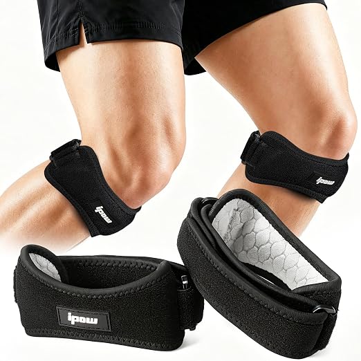 IPOW Patella Tendon Knee Strap 2 Pack Knee Pain Relief & Patella Stabilizer Knee Strap, Patellar Tendon Support Strap, Knee Brace for Running, Hiking, Soccer, Basketball, Jumpers Knee, Tennis, Volleyball & Squats
