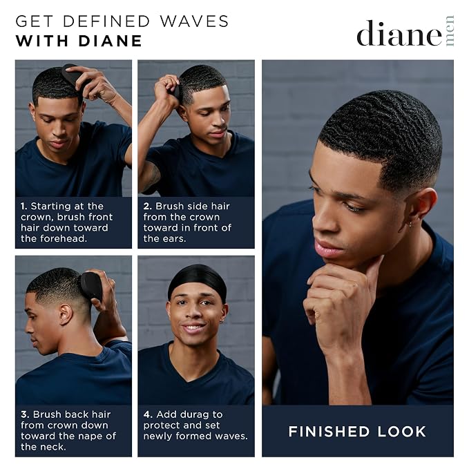 Diane 100% Boar Bristle Military Brush for Men and Women - Waves, Detangling, Smoothing Fine to Medium Hair, Restores Shine and Texture