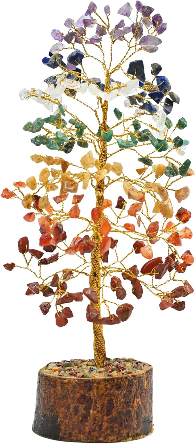 7 Chakra Tree of Life - Crystal Tree of Life, Gemstone Tree for Positive Energy, Feng Shui Tree Decor, Seven Chakra Tree, Money Tree Bonsai, Crystal Healing Stone Tree, Spiritual Gift Home Decor 10"
