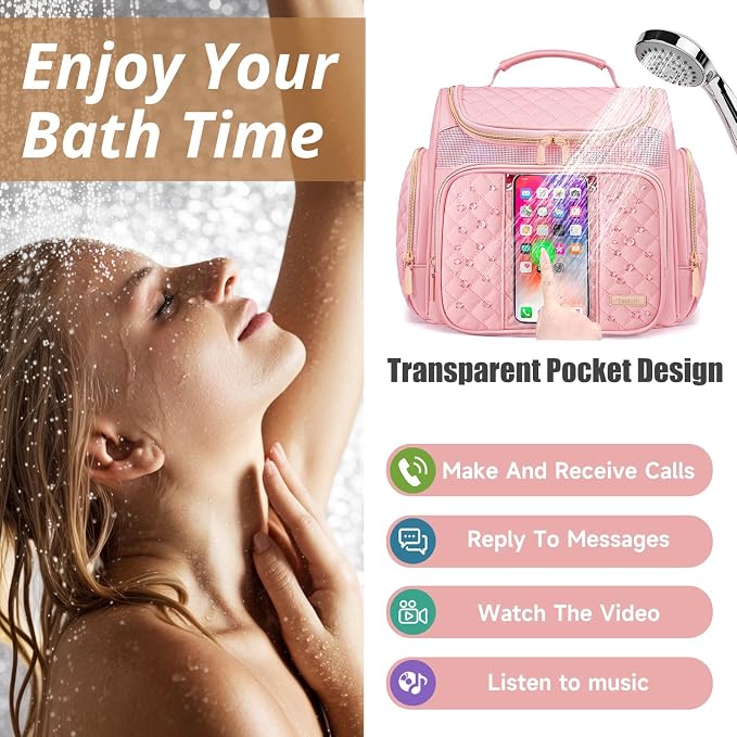 Tealari Large Toiletry Bag for Women Men,Bathroom Bag,Water Resistant Shower Bag,Makeup Bag,Portable Shower Caddy for College Dorm,Hanging Travel Toiletry Bag with Transparent Waterproof Phone Pocket