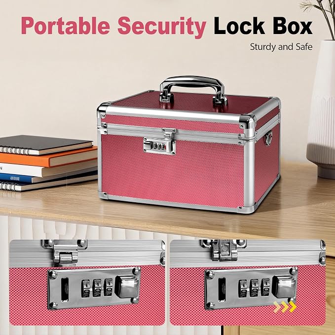 Rose Medication Combination Lock Boxes with Code for Personal Items, Medicine Lockbox for Documents 12.8 x 7.6 x 8.27 Inches Colorful Medium