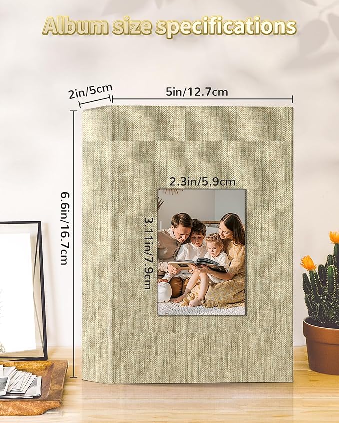 Artfeel Photo Album 4x6 with 100 Pockets,Slip-in Picture Albums,Linen Cover Memory Book with Front Window,White Page Vertical Photo Book for Wedding,Family,Anniversare,Baby,Vacation