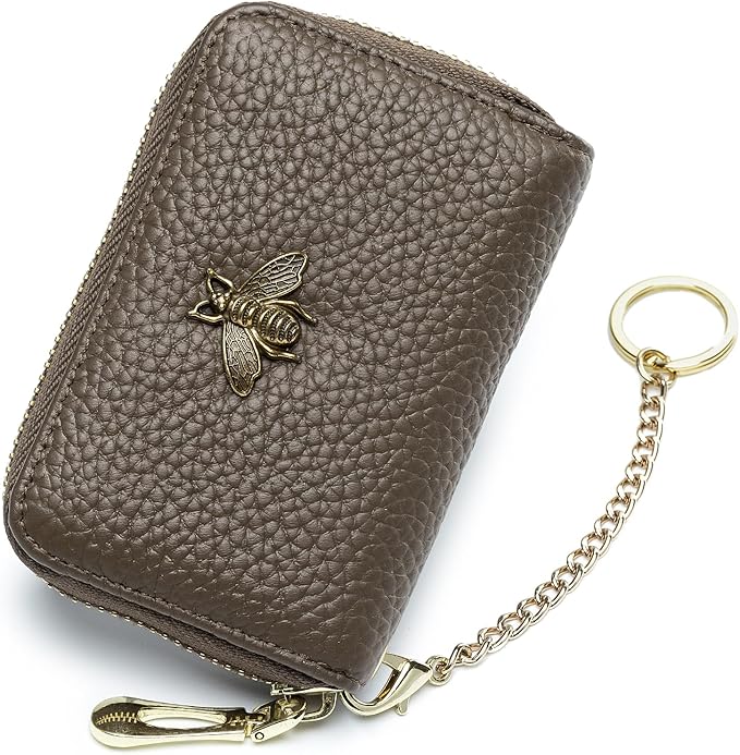 imeetu RFID Credit Card Holder, Small Card Wallet Women, Leather Card Case | Genuine Leather Women's Card & id Cases, Change Coin Purse with Zipper Keychain id Window, 20 Colors & 3 Styles, Daily, Gifts