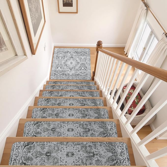 Stair Treads Non-Slip Landing Rug 31"x31" Matching Mat for Wooden Steps | Square Capet Stair Treads Rubber Backing Stair Runner Anti-Slip Stair Landing Mat