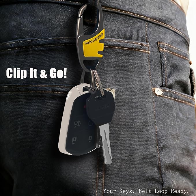 Keychain Carabiner Clip,Heavy Duty Belt Loop Car Key Ring Holder | Durable metal build, mens EDC accessory, 4 key rings, secure locking D-ring, fits belt loops, holds home, car key fobs
