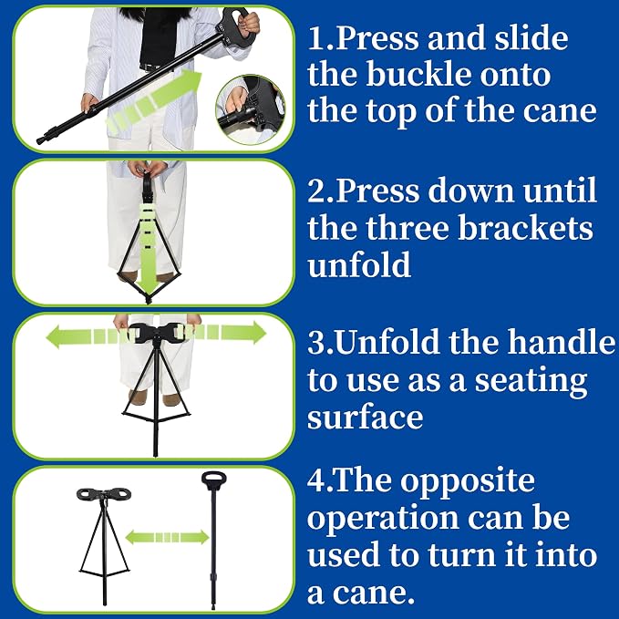 Walking Cane with Seat, Cane Chair with Cushion Folding Lightweight Portable Seat for Adults Seniors Camping Hiking Travelling