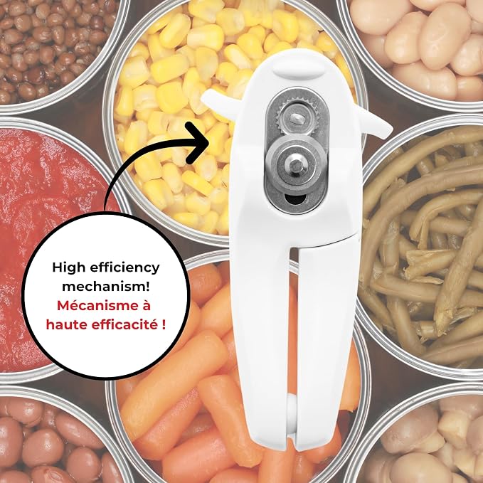 Starfrit Little Beaver Can Opener, Safe, Comfort Grip, White | Safe, Holds Lid and Leaves No Sharp Edges on Lid, Comfort Grip, 3-Year Warranty, White