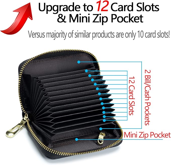 imeetu RFID Credit Card Holder, Small Card Wallet Women, Leather Card Case | Genuine Leather Women's Card & id Cases, Change Coin Purse with Zipper Keychain id Window, 20 Colors & 3 Styles, Daily, Gifts