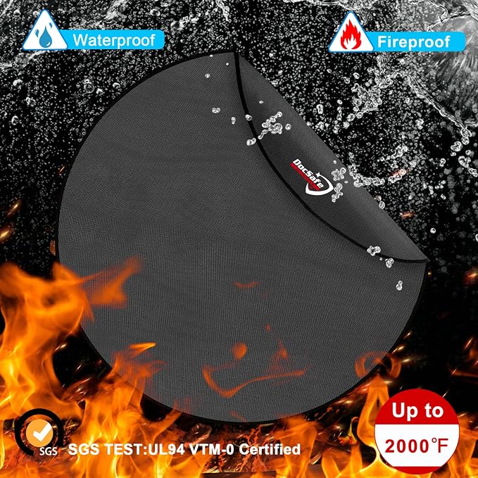 DocSafe 38" Round Fire Pit Mat for Solo Stove Accessories, 4-Layer Fireproof Under Grill Mat Heat Insulated Indoor Fireplace Pad Protector for Decks, Patios,Reusable Oil-Proof and Waterproof, Black