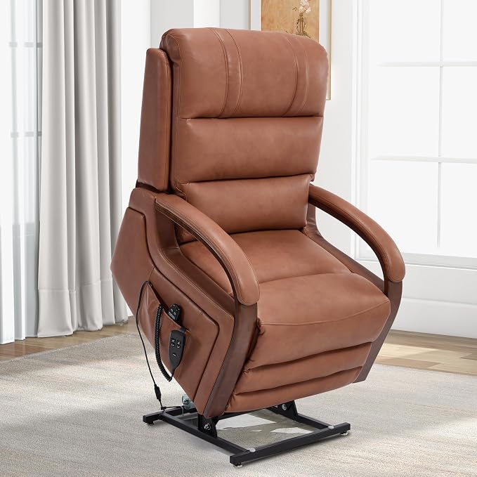 Trustyue Power Lift Recliner Chair, 180° Lay Flat Recliner, Lift Chair with Massage and Heat, Standing Assistance, Living Room Chair for Elderly People (Faux Leather Orange)