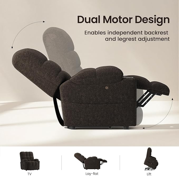 COLAMY Dual Motor Power Lift Recliner Chair for Elderly, Heavy Duty Bariatric Stand Up Assist Sofa with Independent Back & Footrest, Zero Gravity, Massage Heat & Breathable Fabric,Set of 2, Coffee