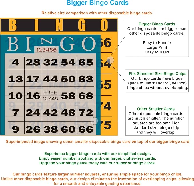 100 Bingo Cards, Large 4.5 x 4.5 Inch, Orange, Paper Bingo Sheets | 8 Color Options, Premium Cardstock, Disposable with Daubers or Reusable with Chips — Proudly Made in USA