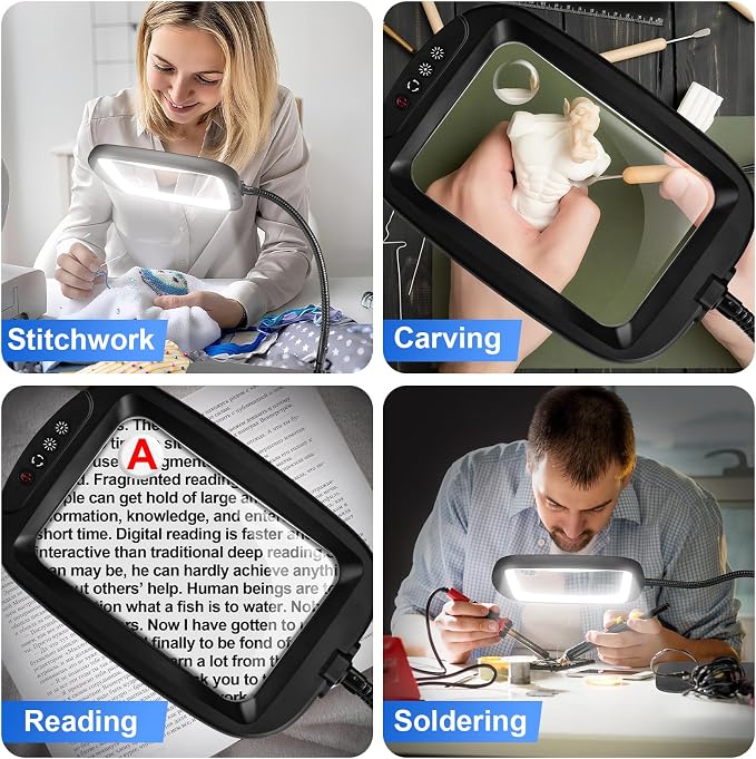 10X 30X 7'' Extra Large Magnifying Glass with Light and Stand, 5 Color LED | 5 Modes Dimmable LED Magnifying Lamp with Flexible Gooseneck, Hands Free Magnifier for Reading Close Work Seniors Low Vision