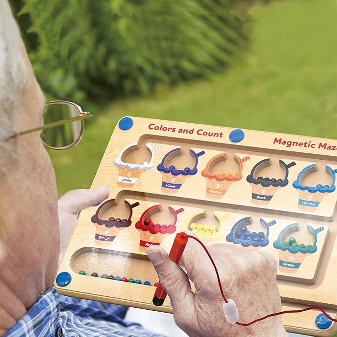 Memory Care Dementia Products for Elderly, Activities for Dementia Seniors, Magnetic Color & Number Matching Alzheimers Games for People With Parkinsons, Fidget Sensory Cognitive Gift Maze Board
