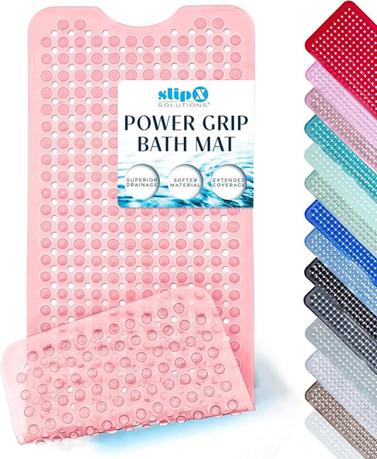SlipX Solutions Power Grip Bathtub Safety Mat | Precision Grip Technology for Longer, Stronger, & Softer Wet Surface Protection | Clear Coral 39"x16"