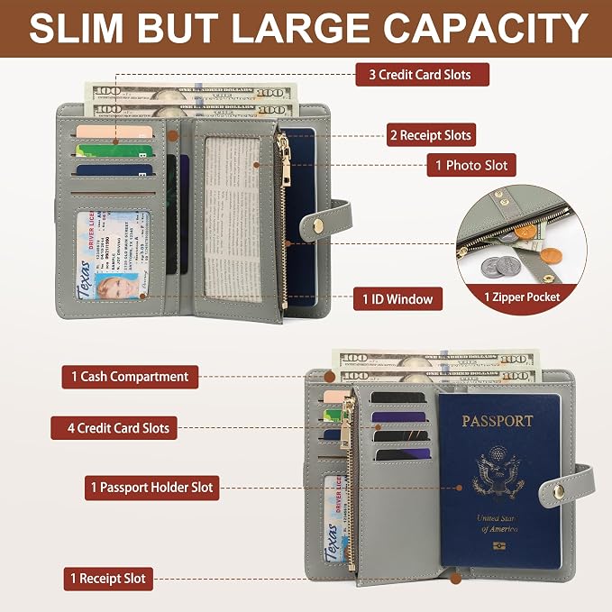 Small Wallet Women RFID Blocking Vegan Leather Slim Thin Bifold Credit Card Wallet Passport Holder Ladies Travel Wallet Mini Purse with Zipper Pocket