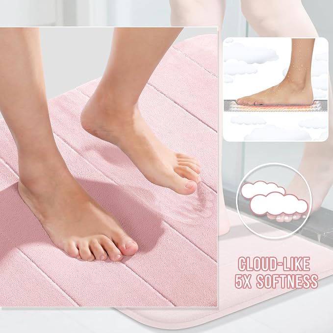Yimobra Large Bath Mat 36"x24", Super Soft Quick Dry Memory Foam Bathroom Rug, Water Absorbent, Non Slip Backing Machine Washable for Tub Shower, Thick Comfort Support, Pink