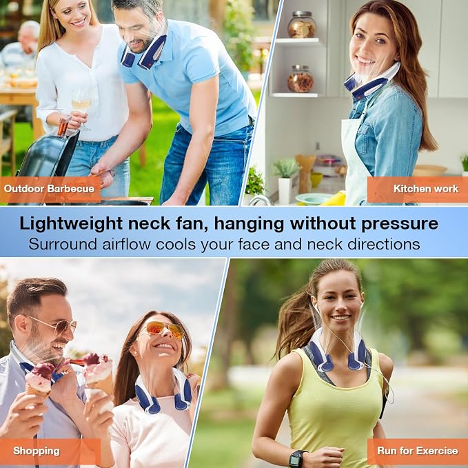 Hionly AI Neck Fan, 6 Speeds Adjustable Portable Personal Fan Rechargeable, 6000 mAh Battery Faster Cooling Wearable, Ultra Quiet for Home, Office, Travel, Outdoor
