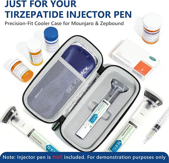 Portable Insulated Cooler Travel Case Fits 1 Zepbound Injector Pens, Tirzepatide Travel Case TSA Approved with 1PCS Reusable Ice Packs, EVA Medicine Organizer for Daily Use (Black,Small)