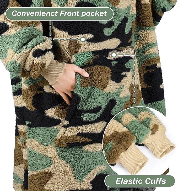 Catalonia Oversized Blanket Hoodie Sweatshirt, Wearable Sherpa Lounging Pullover for Adults Women Men