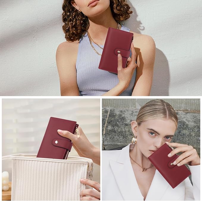 yiijay Womens Wallet RFID Blocking Leather Trifold Clutch Wallet Credit Card Holder Ladies Travel Wallet Purse with Passport/Pen Holder