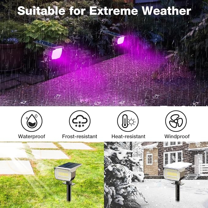 nipify Solar Spot Lights Outdoor, Solar Powered Waterproof Spotlight | 4 Pack, Purple, Landscape Lighting for Outside Yard Garden Pathway