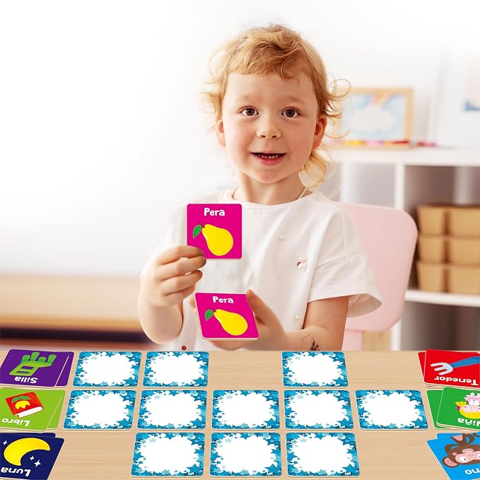 Hebayy Spanish Memory Matching Game, 72 PCS First Words Matching Cards for Toddlers, 36 Pairs Memory Cards Educational Toys Preschool Spanish Learning Activities for 4 5 6 Years Old