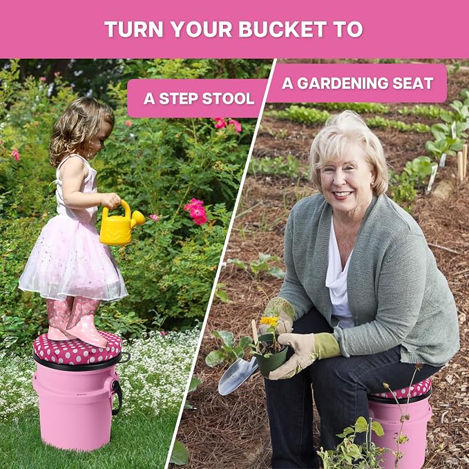 5 Gallon Bucket Seat with Swivel Lid, Padded Top for Cozy Sitting, Outdoor Fishing, Hunting, Gardening, Baseball Training, Pink