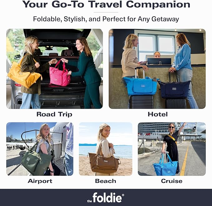 The Foldie Foldable Travel Bag for Women - 40L Weekender Bag with Multiple Pockets - Carry On Expendable Travel Bag