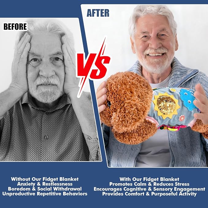 Fidget Blanket for Adults with Dementia, Alzheimer’s Activity Blankets for Seniors, Sensory Blanket Memory Care Gift for Elderly Women Men