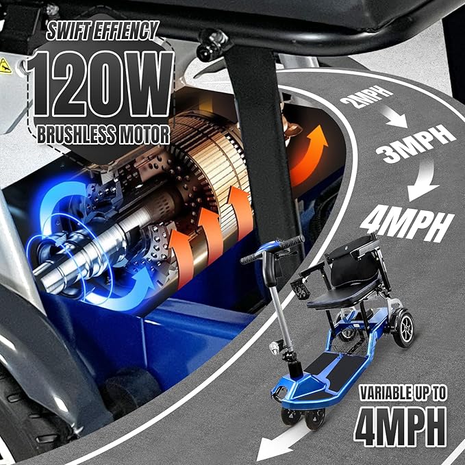 R3b-Mobility Scooters for Seniors Adults Ultra Lightweight 37.5 Ibs Electric Powered Folding 4 Wheel Mobility Scooter with Cup Holder, Compact & Convenient for Travel Airline Approved, Blue