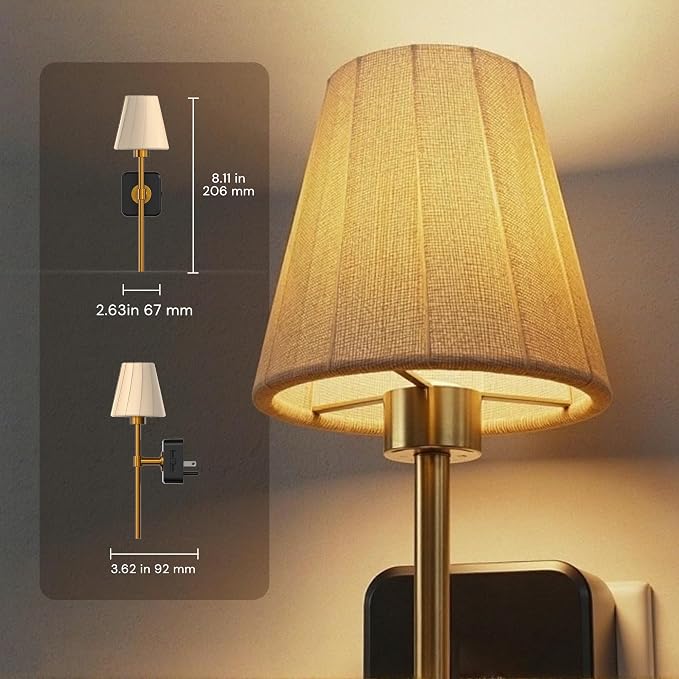 L LOHAS LED Night Lights Plug into Wall, Pleated Fabric Cover Night Light | Dusk to Dawn Sensor Vintage Nightlight, 0-100LM Dimmable, for Bedroom Living Room Hallway
