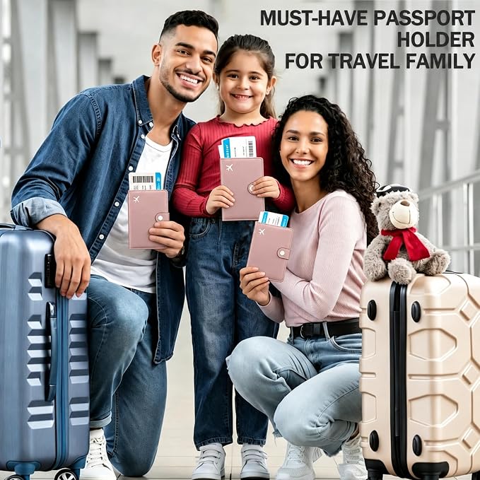 Passport Holder RFID Blocking Travel Wallet, Dusty Pink | Passport Cover with Multiple Card Slots, Water-Resistant & Easy-Carry, Must-Have Travel Accessory for Men & Women.