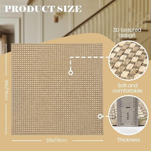 DEXDE Stair Treads Landing Mat 30"x30" Non-Slip, Beige 1pcs | Chenille & Linen Matching Mat for Wooden Steps Indoor, Carpet Stair Rugs Backing Washable Self-Adhesive Stair Carpet
