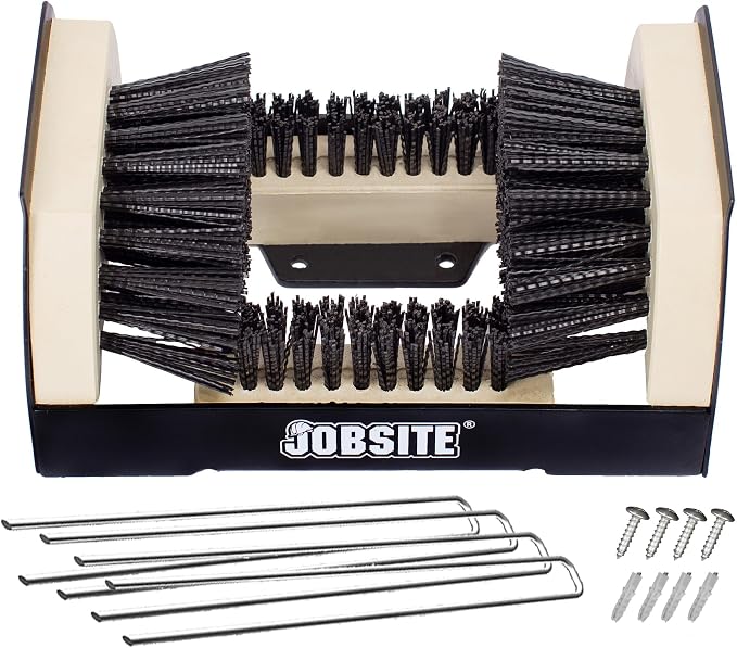 JobSite The Original Boot Scrubber - Includes Stakes for Grass Mounting - All Weather Industrial Shoe Cleaner & Scraper Brush
