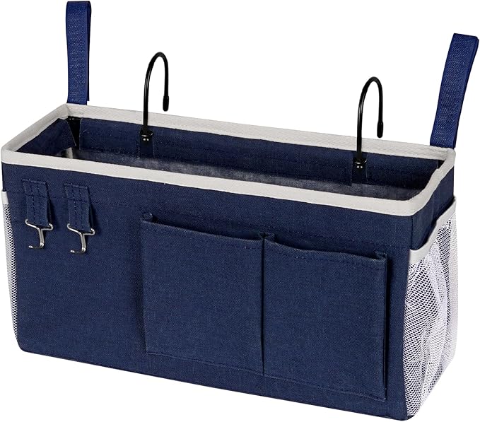 Bedside Caddy Bedside Storage Bag for Headboards/Bunk Bed | Hanging Bed Caddy with Hooks fits Bunk bed Hospital Beds Dorm Bed Rails, Essentials for Phones, Books, Remotes, Water Bottles