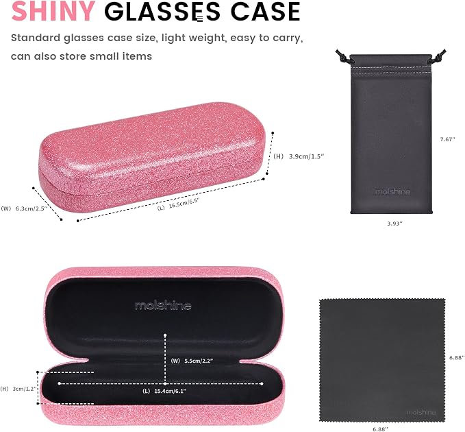 molshine Bling Hard Shell Glasses Case,Portable Sparkling Shiny Eyeglass Case for Men Women Girl Travel Study Work