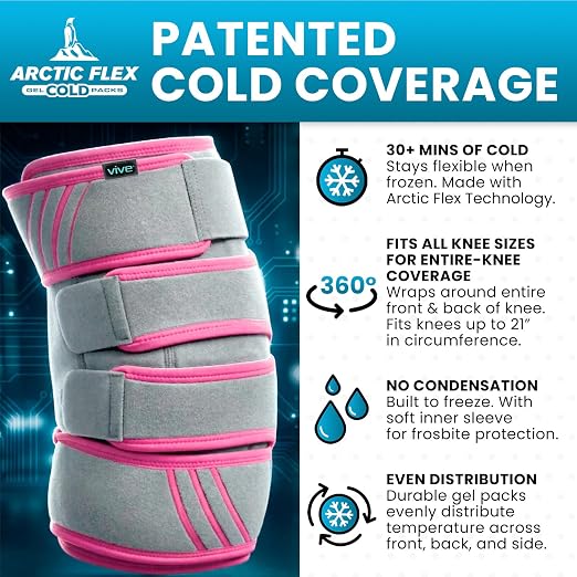 Vive Knee Ice Pack Wrap - Cold/Hot Gel Compression Brace for Pain Relief | Strap for Arthritis Pain, Tendonitis, ACL, Athletic Injury, Osteoarthritis, Women, Men, Running, Meniscus, Patella, & Surgery