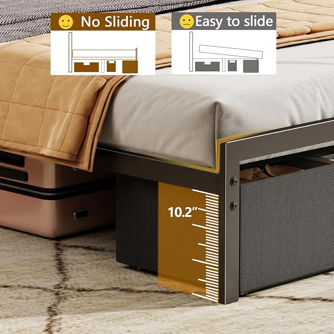 Full Size Bed Frame with Headboard, Charging Station, 2 Drawers | 2-Tier Wood Shelves,LED Lights,1200 Lbs Capacity,USB & Type-C Ports,No Box Spring Needed,Noise Free,Easy Assembly,Rustic Grey
