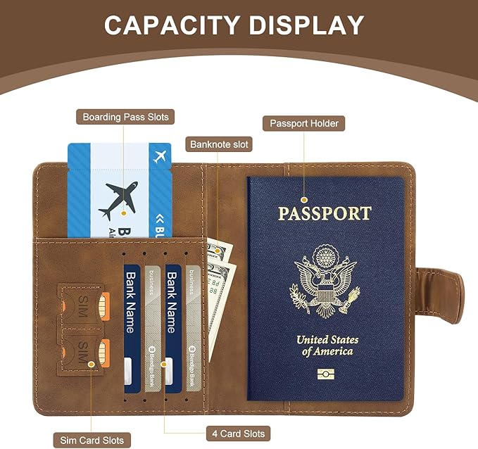 ILIYAH-Passport Cover-Passport Holder Travel Wallet-RFID Blocking Passport Case Travel Accessories Card Holder Wallet Unisex Travel Gifts (Brown E)