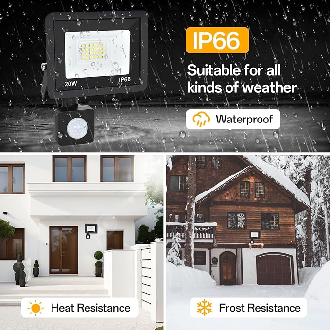 Motion Sensor Flood Light Outdoor, Plug in Motion Sensor Light with 4.9ft Cord, IP66 Waterproof Floodlights with Photocell 6000K Super Bright Security Light for Garden Patio