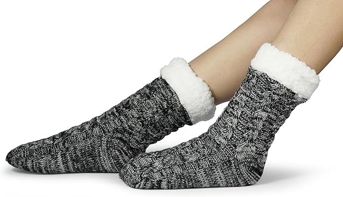 BenSorts Women Winter Thick Slipper Socks with Grippers Non Slip Warm Fuzzy Socks Christmas Gifts