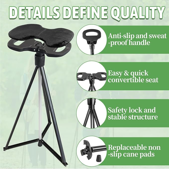 ALEVMOOM Walking Cane with Seat 2-in-1 Cane Stool for Adults, Aluminum Walking Stick with Seat, Stick Chair Portable Stool for Senior