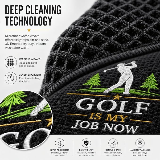 Dukars Golf Gifts for Men – Retirement Golf Towel with Detachable Magnetic Clip, 16''×24'' Microfiber Waffle Golf Towel, Funny Retirement Gift for Golfers Dad Husband (Black)