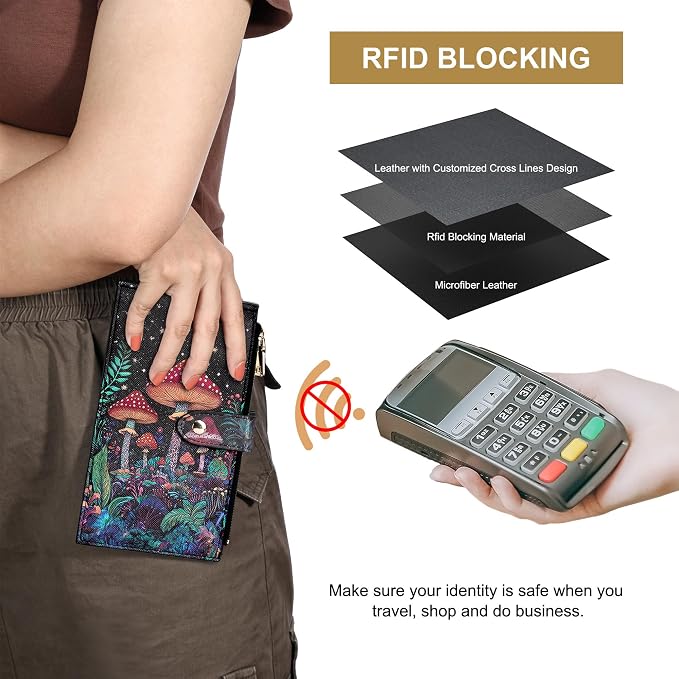 Travelambo RFID Wallet Women Large Size Bifold Multi Card Wallet Case with Zipper Pocke Credit Card Holder for Women