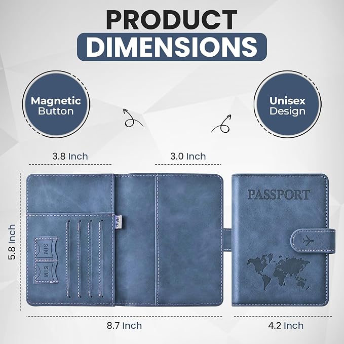 Passport Holder for Travel Essentials, Passport Wallet Cover Case for Travel Must Haves Accessories,Passport Book Holders for Women and Men BLACK (BLUE)