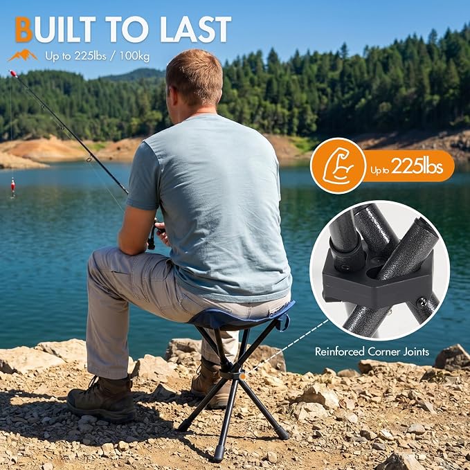 Portal Tall Folding Tripod Stool for Adults, Lightweight Camping Chair