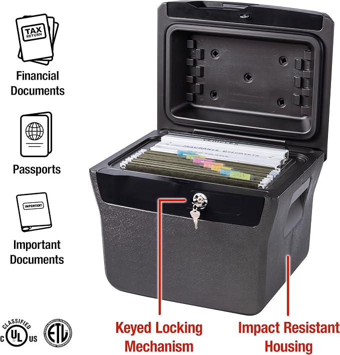 SentrySafe Fireproof and Waterproof Lock Box with Key Lock, File Safe with Carrying Handles for Documents, 0.66 Cubic Feet, 14.1 x 16.6 x 13.8 Inches, FHW40100