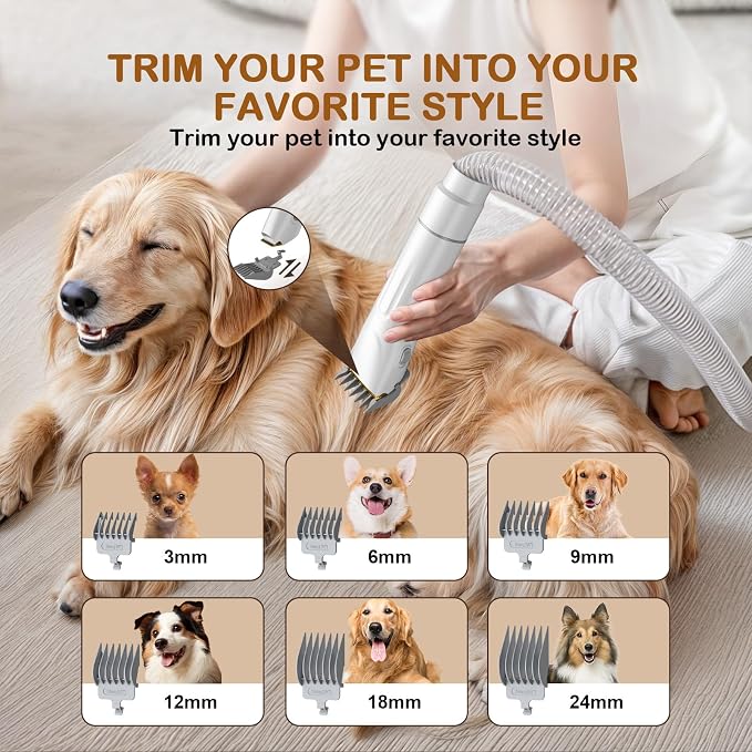 Dog Grooming Vacuum, Dog Grooming Kit, 3 Suction Modes Dog Brush Vacuum with 5 Pet Grooming Tools (Cream)